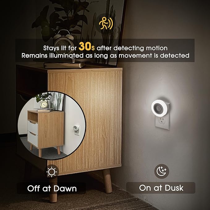 Briignite Motion Sensor Night Light, 4 Pack, Night Lights Plug into Wall, Auto On/Off Motion Activation Nightlight, Energy-Saving 0.6W LED, Daylight White, Ideal for Kids, Bedroom, Bathroom