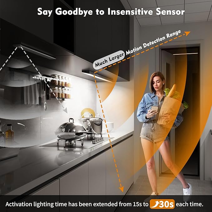 12inch 1Pack Touch Control Under Cabinet Lighting, 160LED Super Bright, 4000mAh Long-Lasting, Magnetic Rechargeable Motion Sensor Under Counter Lights for Kitchen, Closet, Remote, Dimmable, 3CC丨Black