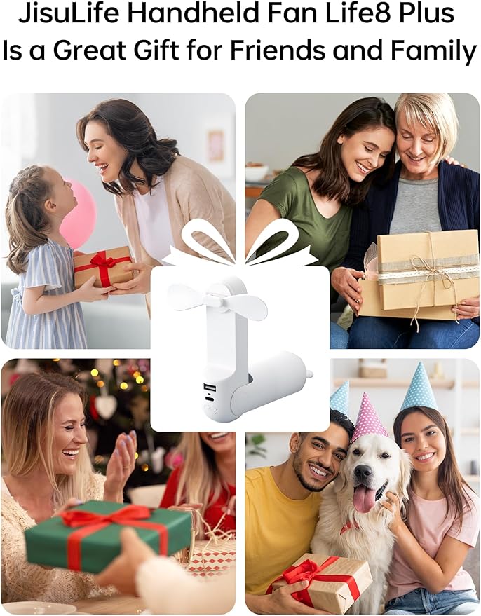JISULIFE Handheld Fan 8 Plus: All-in-One Mini Fan with 37Hrs Cooling & 4500mAh PowerBank & Flashlight, USB Rechargeable, Portable Pocket Size for Travel, Makeup, Concert, Gifts for Women(White)