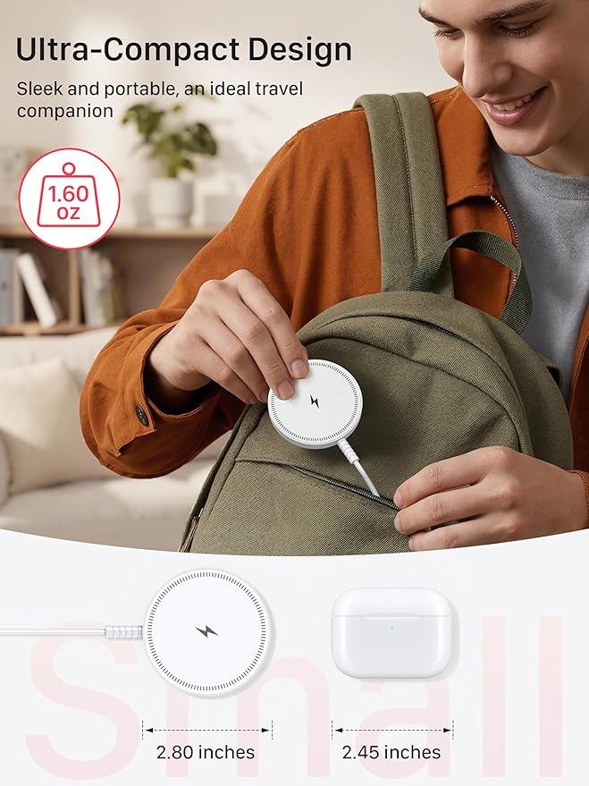Magnetic Wireless Magsafe Charger iPhone: Charging Pad for iPhone 17/16/15/14/13/12 Series & AirPods Pro 4-2, Strong Magnet, Dual Ports, Case-Friendly, Lightweight for Travel Home Office Desk