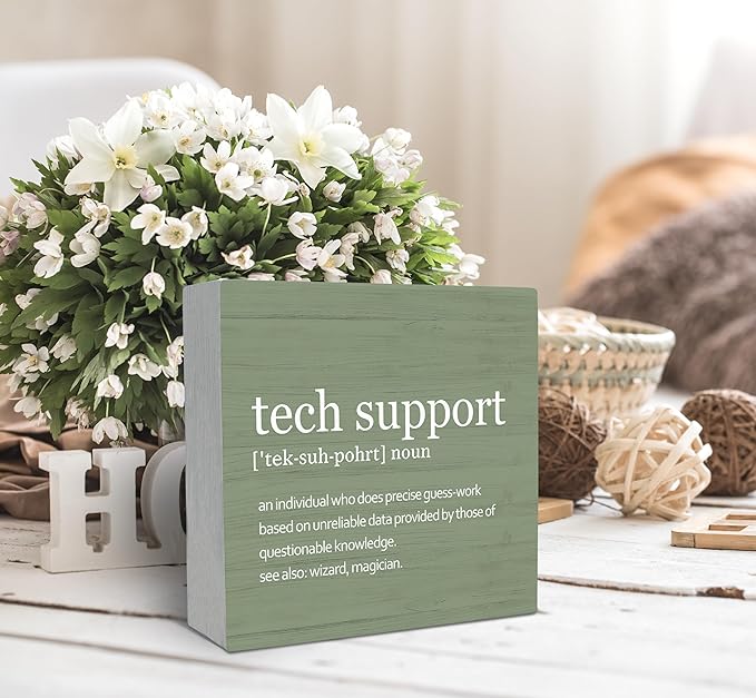 SRADMO Tech Support Office Wood Box Sign Desk Decor, Tech Support Gifts, Gifts For It Tech Guys, Desk Decorations Office, It Tech Gifts Wooden Box Sign Decoration, Tech Support Table Decor(Green)