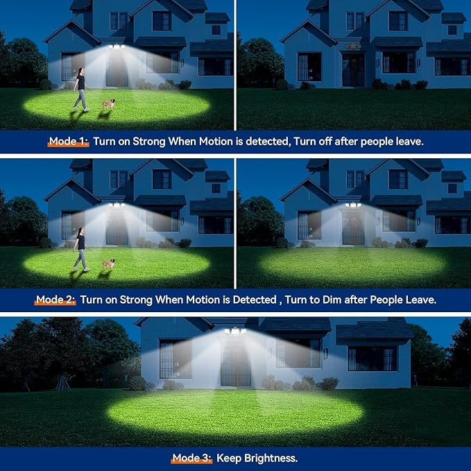 LED Security Lights Motion Sensor Outdoor Lights, 6500K Daylight, IP65 Waterproof, Dusk to Dawn, 3-Head Motion Detected Flood Light for Garage, Yard, Porch