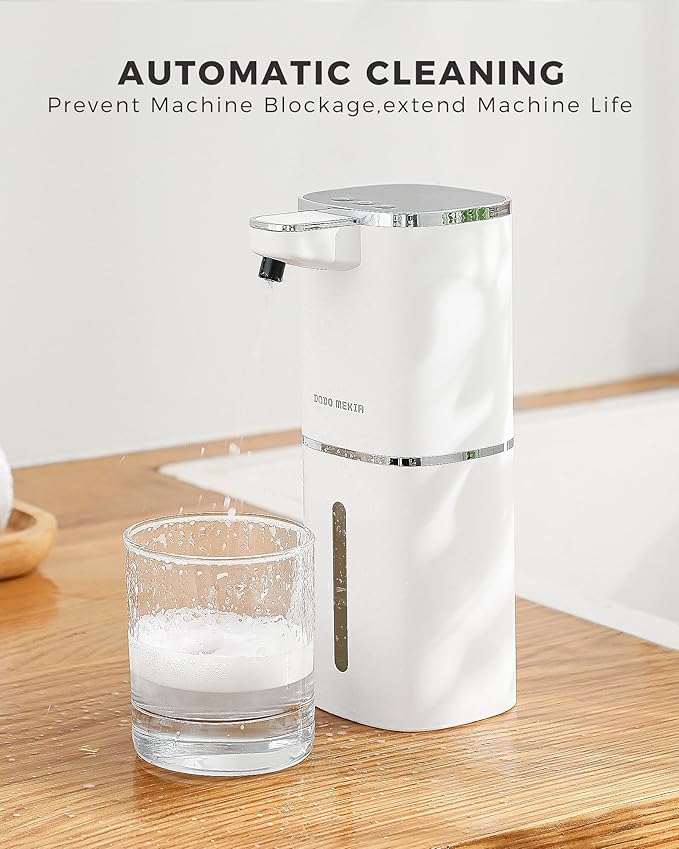 Automatic Liquid Soap Dispenser Touchless,USB Rechargeable, 9-Level Adjustable, 13.5oz/400mL, IPX5 Waterproof, Wall/Tabletop, Compatible with Thick Thin Dish Soap for Kitchen Bathroom, White