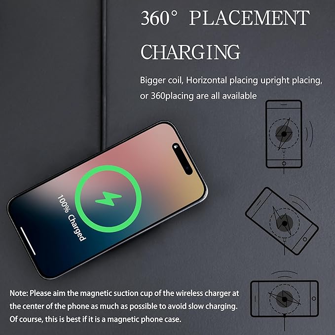 Magnetic Wireless Charger for iPhone 15W Max Fast Mag-Safe Wireless Charging Pad Compatible with iPhone 16/16 Plus/16 Pro/16 Pro Max/15/14/13/12 Series with USB-A Converter Black