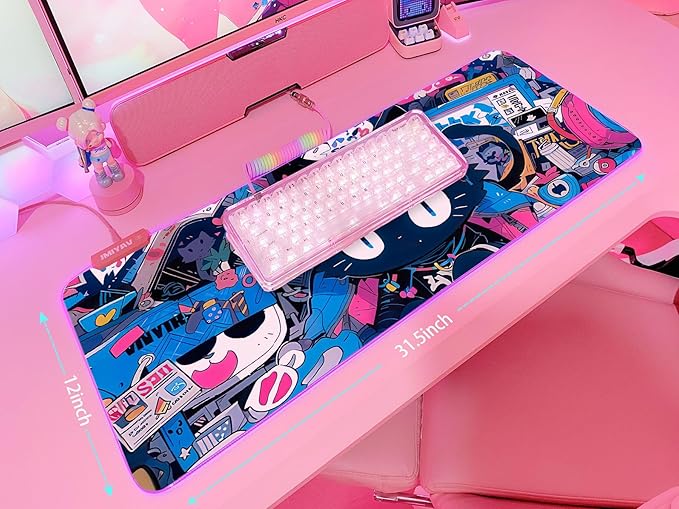 JMIYAV Pink RGB Gaming Mouse Pad 31.5x12 Inch PC XL Large Extended Glowing Led Light Up Desk Pad Non-Slip Rubber Base Computer Cute Mousepad Mat Desk Accessories Gaming Setup 102