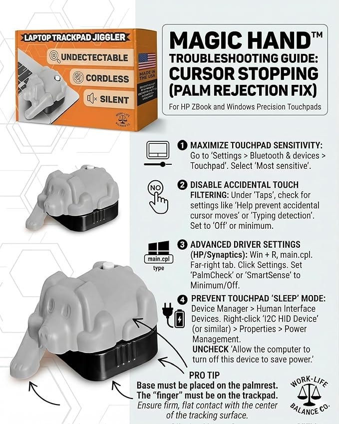 Magic Pet Touchpad Jiggler - Undetectable Natural Trackpad Movement, No USB, No Software, Patented | Mechanical Mouse Mover Made in USA, Keeps Laptop Screen Active, Cordless Silent for Remote Work