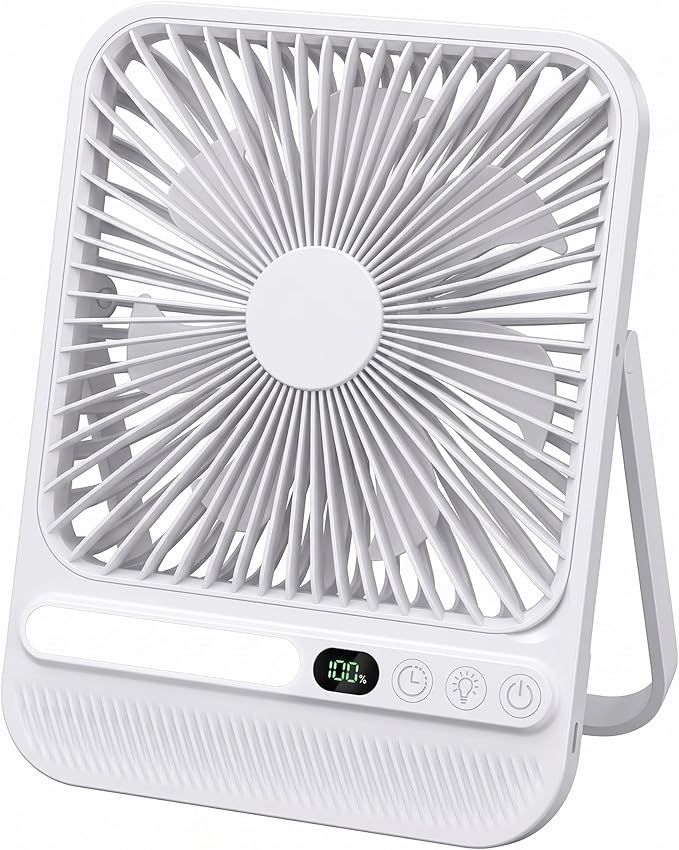 7In Portable Travel Fan, Cruise Ship Approved, 28H 8000mAh Ultra-Thin Quiet Rechargeable Battery Operated Desk Fan with Timer & LED Display for Bedroom, Office, Camping