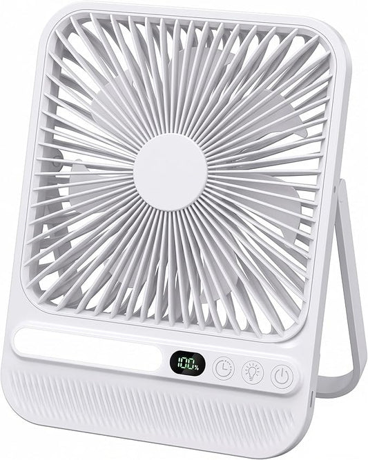 7In Portable Travel Fan, Cruise Ship Approved, 28H 8000mAh Ultra-Thin Quiet Rechargeable Battery Operated Desk Fan with Timer & LED Display for Bedroom, Office, Camping