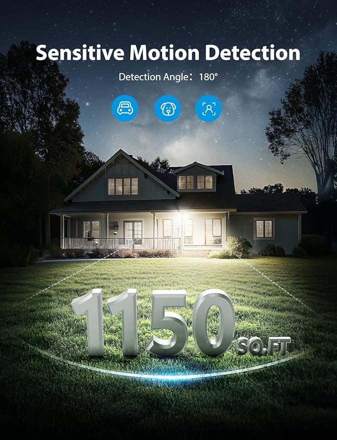 Onforu 32W 2 Head Motion Sensor Outdoor Lights, 3200LM 6500K Hardwired LED Security Light, Dusk to Dawn, Motion Detector Light for Outside, 2 Pack IP65 Waterproof Flood Lights for Garage, Yard(Black)