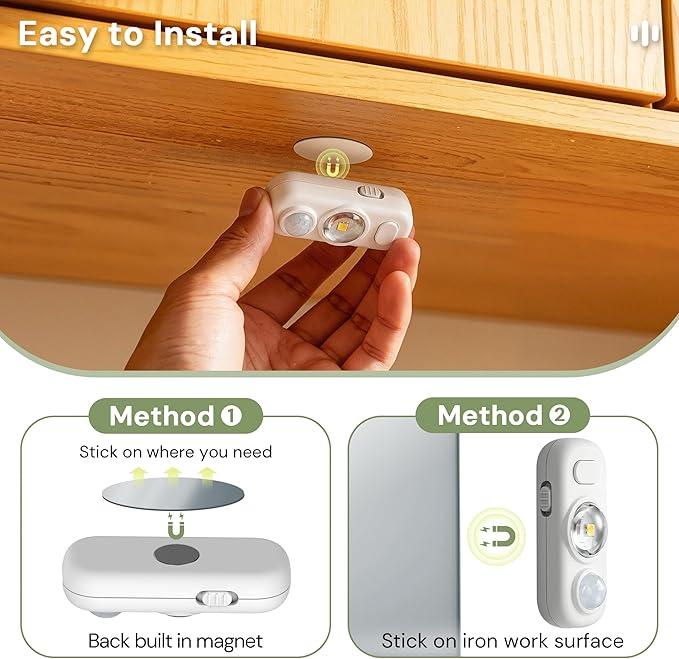 LOHAS 6-Pack Mini Rechargeable Motion Sensor LED Puck Lights, Stick-On Wireless Magnetic Night Lights, Adjustable Brightness, 3CCT, Dimmable Under Counter Lights for Drawer, Kitchen, Bedroom, White