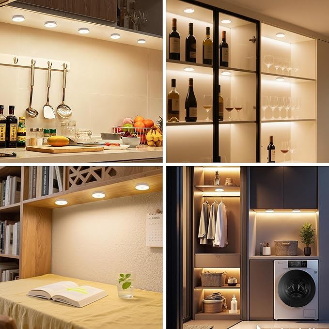 Homelist 3 Pack Under Cabinet Lighting Plug in, Motion Sensor Lights Indoor with Remote Control, LED Wired Stick-On Closet Lights for Kitchen/Shelf/Bar/Cupboard