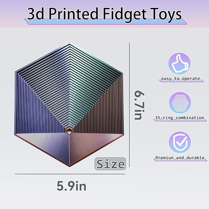 Fractal Fidget Hexagon - Suitable for Relieving Stress, Anxiety, and Tension | Autism, ADHD | Desk Adult Fidgeting Stress Relief Gift (Blue Green Red Yellow 35 Rings)