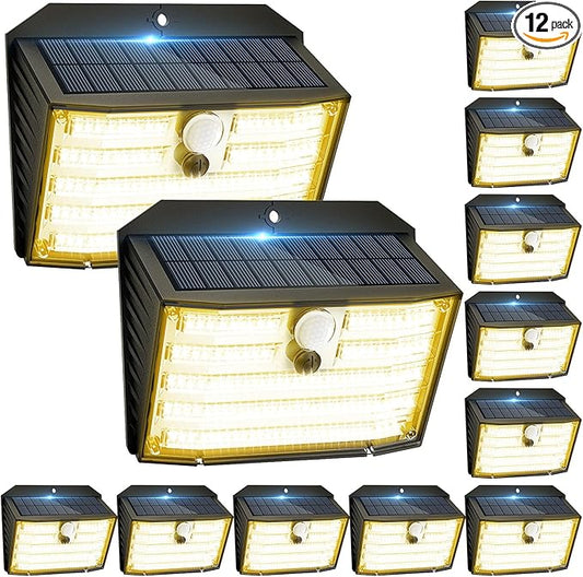 [12 Packs] Solar Motion Lights Outdoor, Ultra Bright Solar Fence Lights with Motion Sensor, IP65 Waterproof Security Light 3 Modes, 270° Lighting Angle, Wall Lights for Deck Patio Fence Garage Door