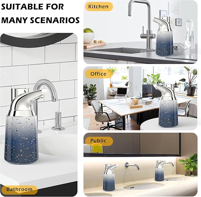 Adjustable Automatic Soap Dispenser Touchless, Ceramic Material，4 Adjustable Levels， Type-c Rechargeable Operated Sensor Liquid Soap Pump，Touch-Free Hand Sanitizer Dispenser (Starry Silver)