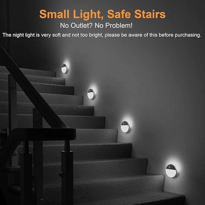 YUNLEX 2 Pack Battery Night Light, Toilet Lights, 2.6" Small Motion Senor Light, Stick on Lights, 3 Light Modes, Dimmable LED Nightlight for Closet, Stairs, Garage, Cabinet, Toliet, Daylight White