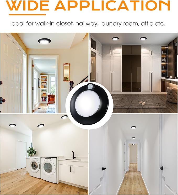 [2 Pack] CLOUDY BAY Motion Sensor Ceiling Light Indoor,120V CRI90 10W 5000K Bright Day Light,6.5 inch LED Flush Mount Ceiling Lighting Fixture for Garage,Walk-in Closet,Attic,Pantry Wet Location,Black