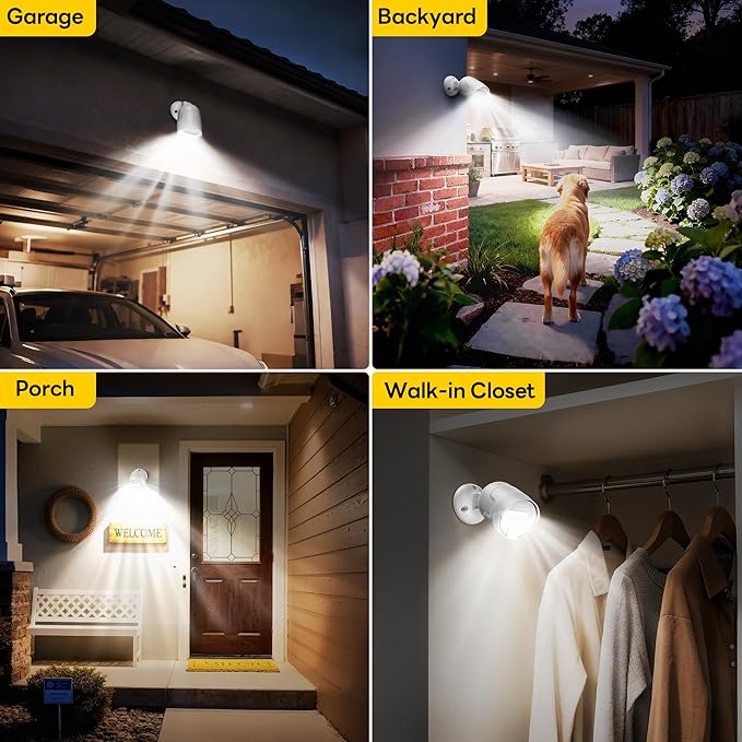 Rechargeable Battery Operated Motion Sensor Light, 4000mAh Battery Powered Spotlight 600 Lumen Outdoor IP65 Waterproof for Porch, Yard, Wall, Garden