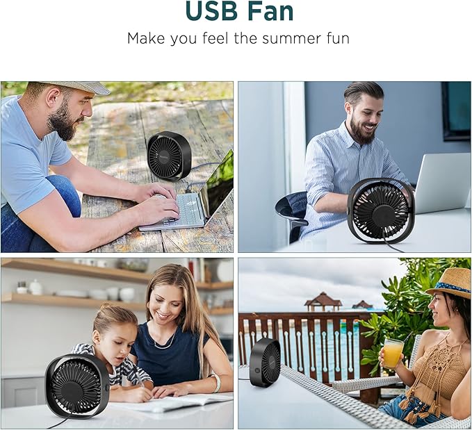 EasyAcc USB Small Desk Fan, Slumber Pod Fan [360°Rotatable Head &Powerful ] 3 Speeds Portable Personal Table Travel Fan for Sleeping Desk Cruise Ship Dorm Bedroom Office Office (No Battery)