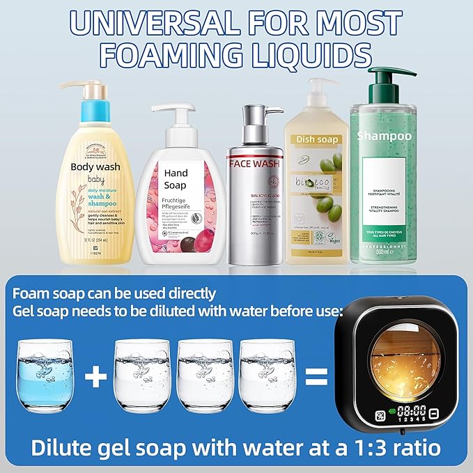 Automatic Foaming Soap Dispenser, Wall Mounted Soap Dispenser, 320ML Electric Smart Touchless Rechargeable, 5 Adjustable Foam Levels, No-Drill Waterproof for Bathroom, Kitchen, Office (Black)