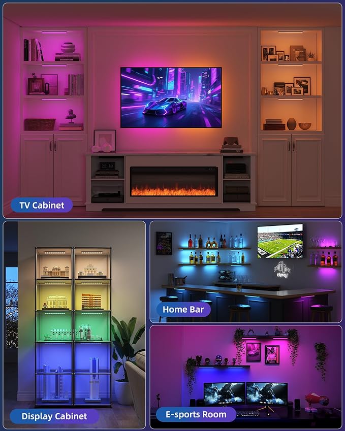 EZVALO 80 Color Changing Light Bars, 1800mAh Rechargeable Battery Operated Under Cabinet Lighting Wireless, Magnetic, Under-Counter Light Fixtures with Remote for Kitchen, Shelves, Home Bar, 4Pack