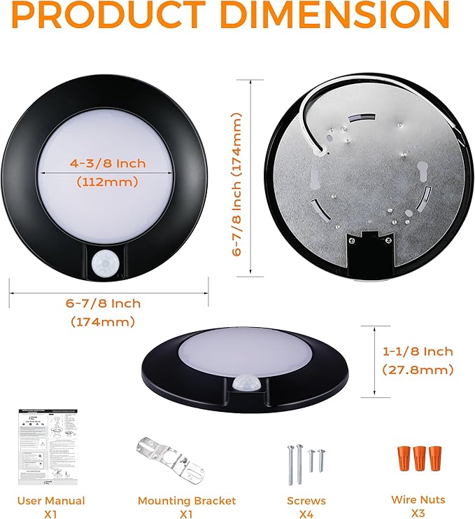[2 Pack] CLOUDY BAY Motion Sensor Ceiling Light Indoor,120V CRI90 10W 5000K Bright Day Light,6.5 inch LED Flush Mount Ceiling Lighting Fixture for Garage,Walk-in Closet,Attic,Pantry Wet Location,Black