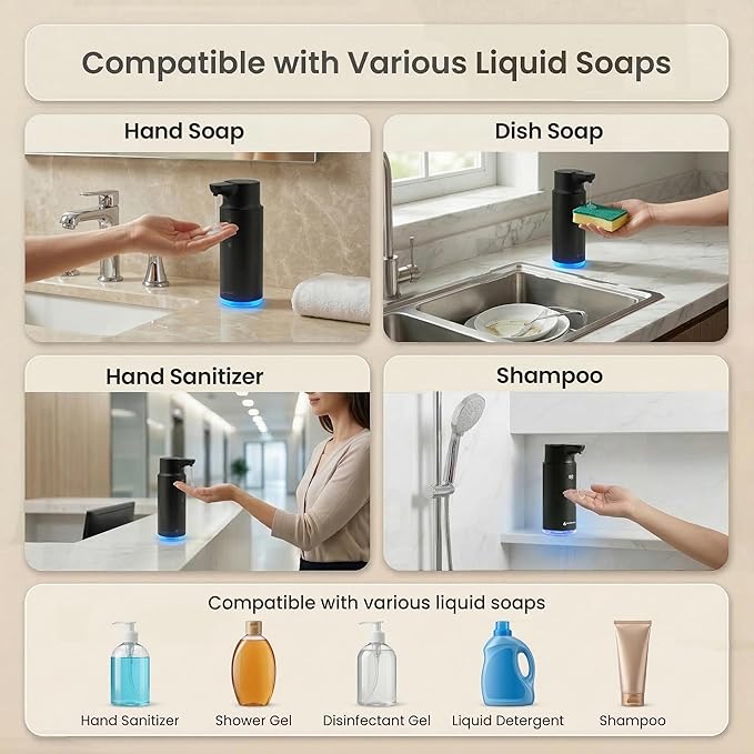 GentleJet CrystalJet Automatic Liquid Soap Dispenser Touchless Sensor, Stainless Steel, USB-C Rechargeable, Waterproof Kitchen & Bathroom Countertop Soap Dispenser, 300 ml