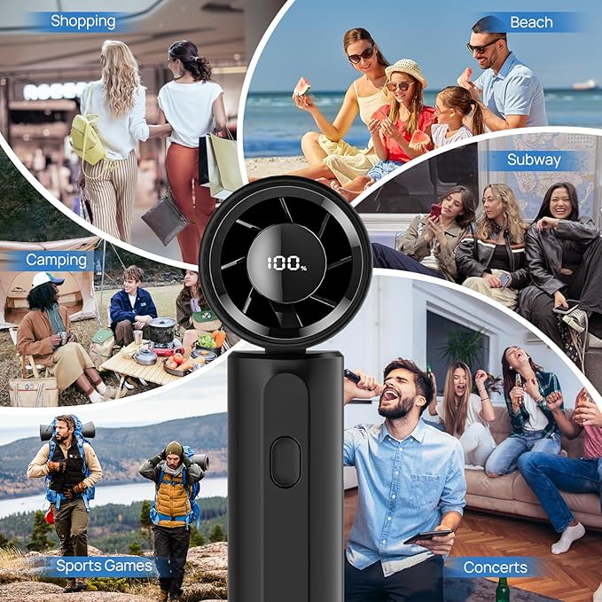 2026 Upgraded Portable Handheld Turbo Fan Personal fan 18000RPM Speed Adjustable, 3-IN-1 Rechargeable Fan with LED Display, Travel Essentials, Gifts for Women Men Outdoor Indoor (Black)