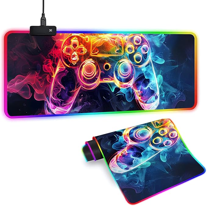 XL RGB Gaming Mouse Pad with 14 Light Modes - Light Up Gamer Mouse Pad,31.5 x 11.8in Non-Slip Gamepad Style Led Large Gamer Mousepad,Black Long Glowing Gaming Accessories for Desk, Waterproof