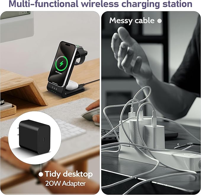 Smtcsl 3 in 1 Wireless Charging Station: 5000mAh Removable Power Bank Charger Stand for Phone/Watch/Air Pods - Portable Magnetic Battery Pack for Air 17 16 15 14 13 12 Series