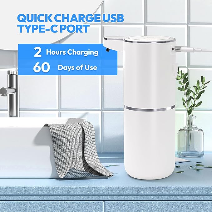2 Pack Automatic Soap Dispenser Touchless,Liquid Hand Soap Dispenser 12.8oz Electric Wall Mounted Smart for Bathroom and Kitchen Dish Soap，Easy for Toddlers(White)