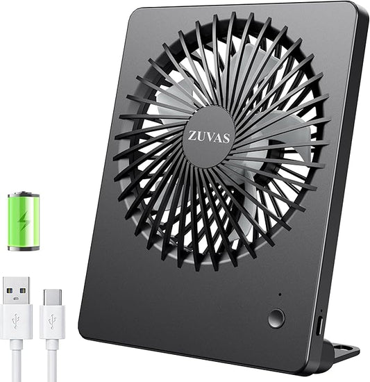 Zuvas Desk Fan Battery Operated Fan Rechargeable 180°Tilt Folding Personal Fan Ultra Quiet Small Portable 3 Speed Adjustable Strong Wind Fan For Office Bedroom Home Desktop Camping (Black)