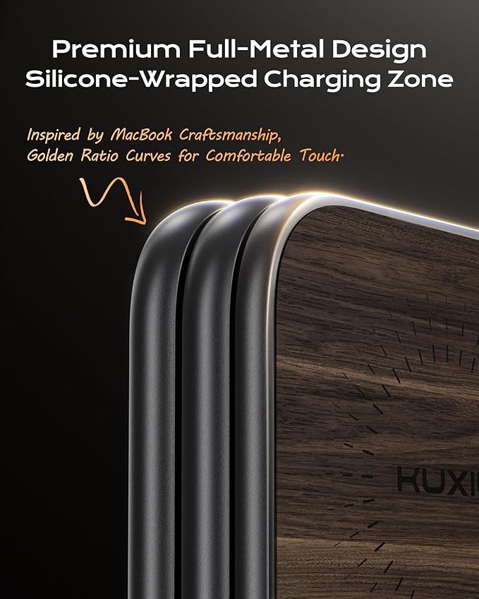 KU XIU Qi2.2 25W Magnetic Wireless Charger, Foldable 3 in 1 Travel Charging Station for iPhone 17/16/15/14/13/12, 5W for Apple Watch & AirPods, Aluminum Alloy Design, with 45W GaN Adapter, Wood Grain