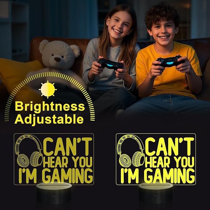YuanDian Can't Hear You I'm Gaming Night Light, Headset Graphic Video Games Gamer Gift Funny 3D Illusion Lamp 16 Colors Changing Touch & Remote Control for Men Gamers Teenagers and Kids