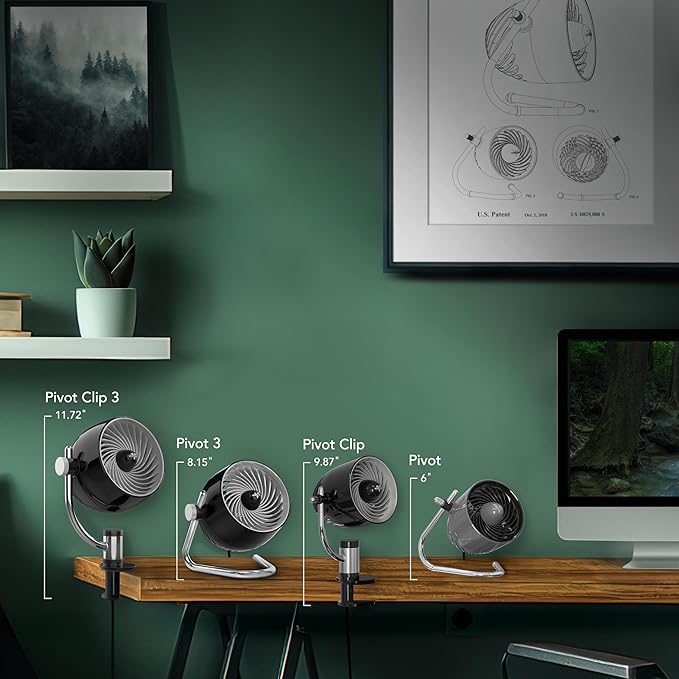 Vornado Pivot Clip Personal Air Circulator, 3-Speed, Portable Desk Fan with Multi-Surface Clip, 360-Degree Adjustable Axis, 9 in Tall, 4 in Diameter, Whisper Quiet, Ice White