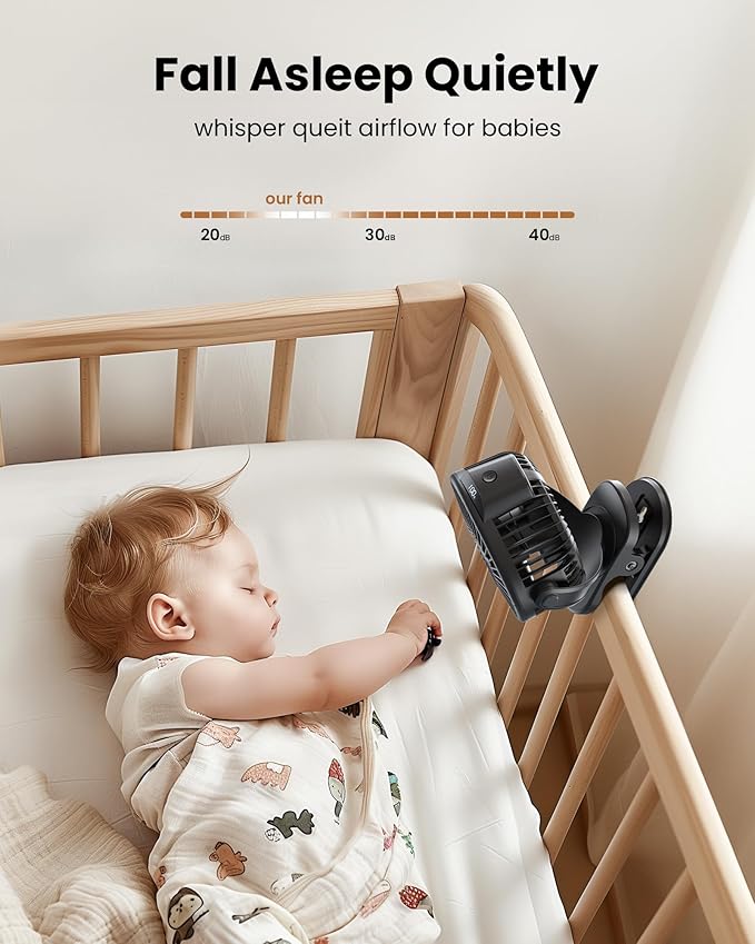 Koonie Portable Clip On Fan, Small Rechargeable Battery Operated, 3 Speed Mini clamp Fan With LED Display, 360° Rotate Personal Cooling Desk Fan for Stroller Bed Travel Camping Golf Gym