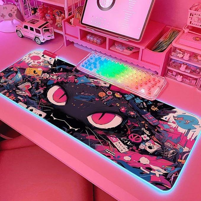 JMIYAV Pink RGB Gaming Mouse Pad 31.5x12 Inch PC XL Large Extended Glowing Led Light Up Desk Pad Non-Slip Rubber Base Computer Cute Mousepad Mat Desk Accessories Gaming Setup 763