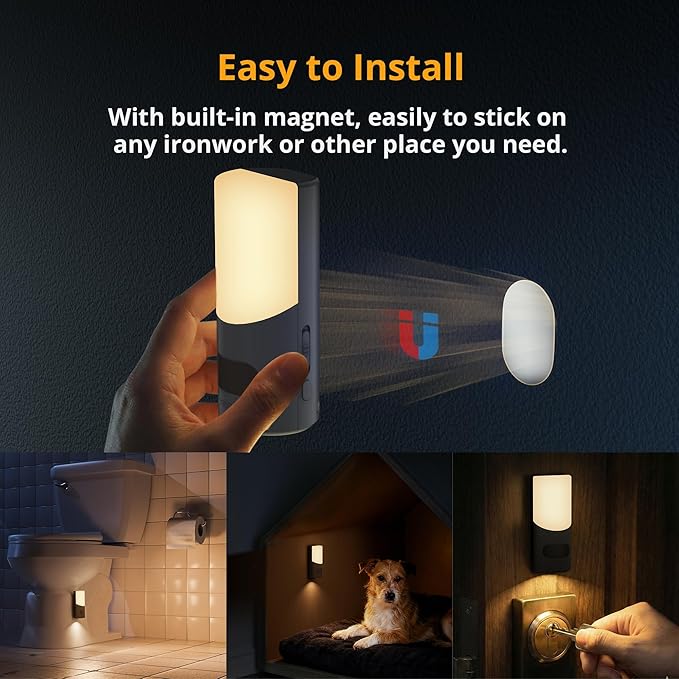 Lyridz Motion Sensor Wall Sconce (2 Pack), Up & Down Dual Beam Night Light, 270-Day Battery Life, Wireless Magnetic Stick-on Hallway Lights, Dimmable LED for Stair, Bedroom, Bathroom (Warm White)