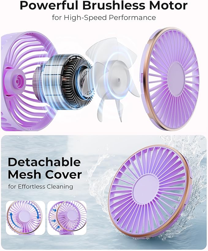 TUNISE Portable Handheld Fan, 4000mAh, 180 Adjustable, 6 Speed Wind, USB Rechargeable Foldable Fan with Real-Time Electricity Display