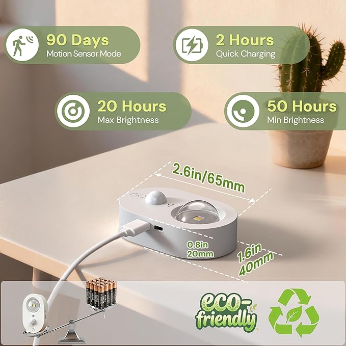 LOHAS 6-Pack Rechargeable Motion Sensor LED Puck Lights, Stick-On Wireless Magnetic Night Lights with Remote, Adjustable Brightness, Dimmable Under Counter Lights for Drawer, Kitchen, Bedroom, White