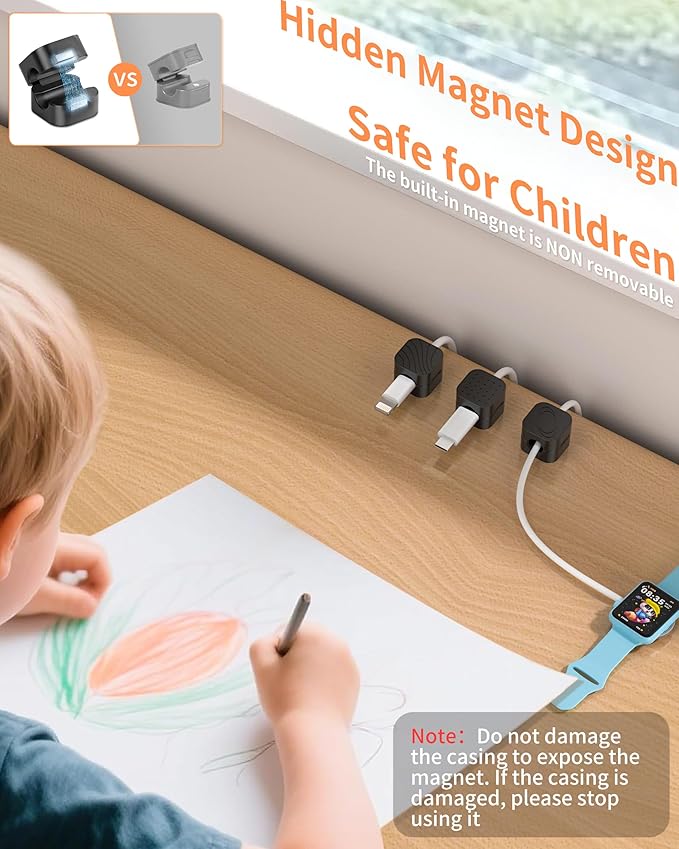 12Pack Cable Organizer Clips, Magnetic Cable Holder (1s Lock), XOVRAETH Strong Adhesive Wire Management for Desk, Nightstand, Living Room, Kitchen, Office, Car(BlackCS)
