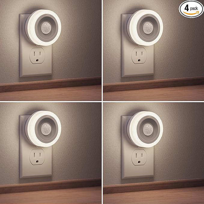 Briignite Motion Sensor Night Light, 4 Pack, Night Lights Plug into Wall, Auto On/Off Motion Activation Nightlight, Energy-Saving 0.6W LED, Daylight White, Ideal for Kids, Bedroom, Bathroom