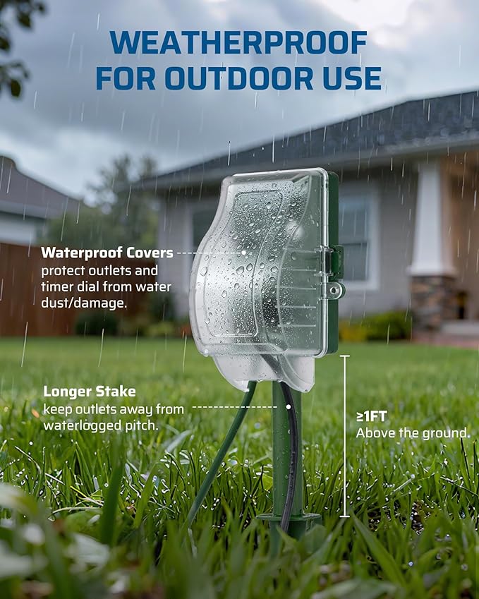 DEWENWILS Outdoor Power Stake Timer, Waterproof Dusk to Dawn Timer with 6 Grounded Outlets, 6FT Extension Cord, 1800W/15A Heavy Duty Outlet for Lights, Yard, Garden, ETL Listed