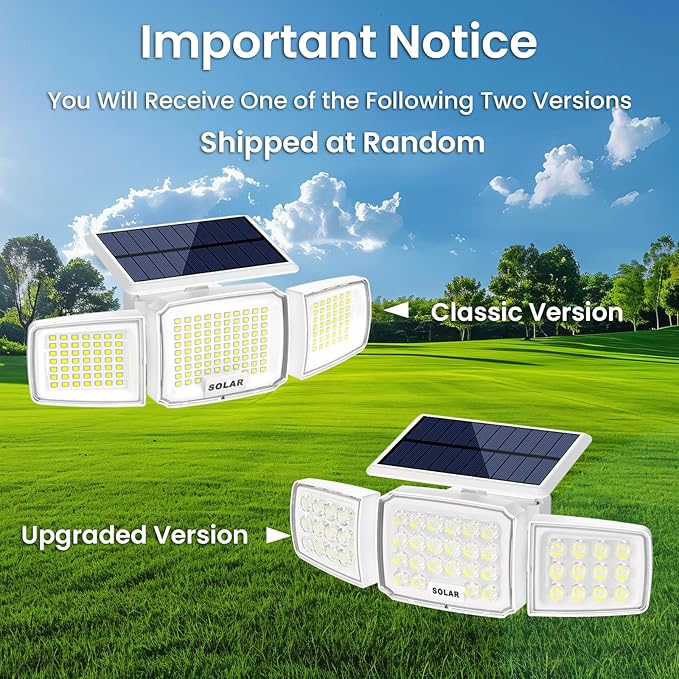 White Solar Security Light Outdoor Super Bright LED, Motion Sensor Solar Flood Light, 3 Heads 270° Wide Angle,Remote Control, IP65 Waterproof, 3 Modes (3 Packs)