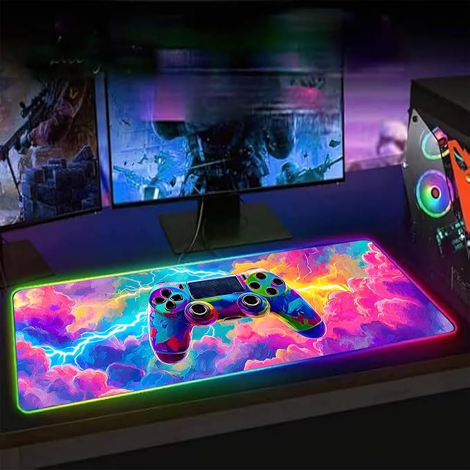 XL Led Gaming Mouse Pad with 14 Light Modes - Light Up Gamer Mouse Pad,31.5 x 11.8in Non-Slip Gamepad Style RGB Large Gamer Mousepad,Black Long Glowing Gaming Accessories for Desk,Waterproof