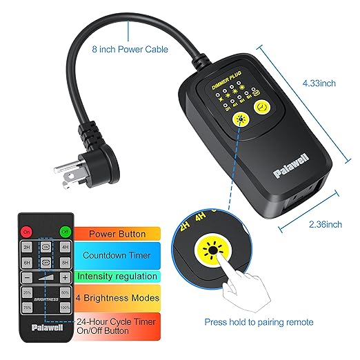 Outdoor Dimmer for String Lights – 560W Dimmer Plug with Daily Timer & Memory, IP65 Waterproof Plug in Dimmer Switch with 100FT Remote & Backup Button for Patio Lights, Backyard Party & Holiday Decor
