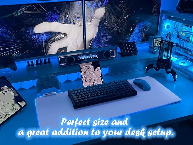 JMIYAV White Gaming Mouse Pad RGB Mousepad Non-Slip Rubber Base Extra Large Cool XL XXL Computer Desk Pad Gaming Accessories LED Light Up Extended Big Mouse Pad for Gamer White 31.5x12in Uw3-10