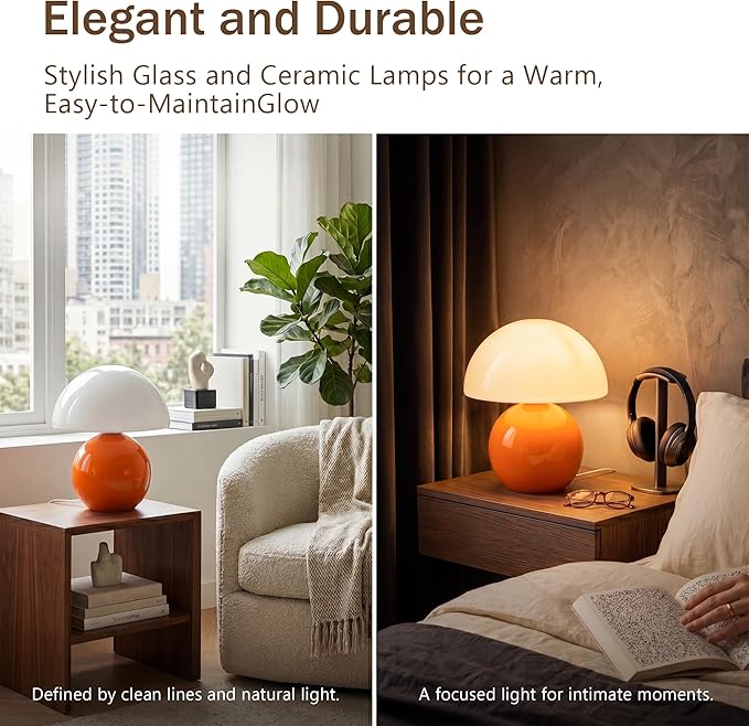Dawnwake Mushroom Lamp Table Lamp for Bedroom,Desk Bedside Small Lamps for Living Room Night Stands,Mushroom Decor Cute Mini Modern Mid Century Lamps,Unique Aesthetic Home Living Room Decor(Orange)