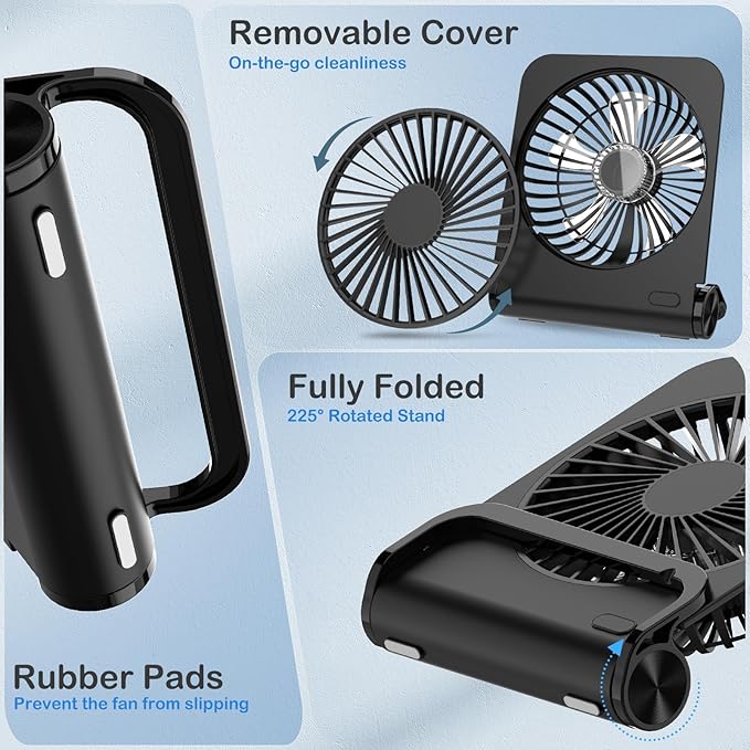 EasyAcc Small Desk Fan, Fan for Slumber Pod Rechargeable, 2000mAh Quiet Mini Desktop Fan Portable Rechargeable Fan for Cruise, Travel Office Pet Cooling Hot Flashes Travel Essentials