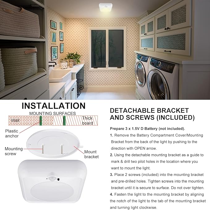 BIGMONAT Motion Sensor Light Battery Operated, Wireless Ceiling Light with Remote, Dimmable Color Changing Light for Shower Closet Pantry Hallway Cabinet Bedroom Dorm Bathroom, 250LMs, 2 Pack