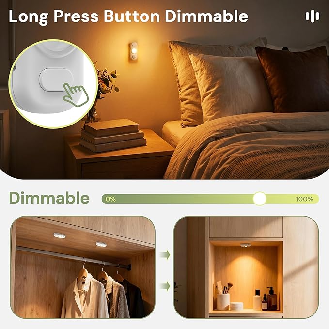 LOHAS 6-Pack Rechargeable Rotating Motion Sensor LED Puck Lights, Stick-On Wireless Magnetic Night Light, Adjustable Brightness, RGBW, Dimmable Under Counter Lights for Drawer, Kitchen, Bedroom, White